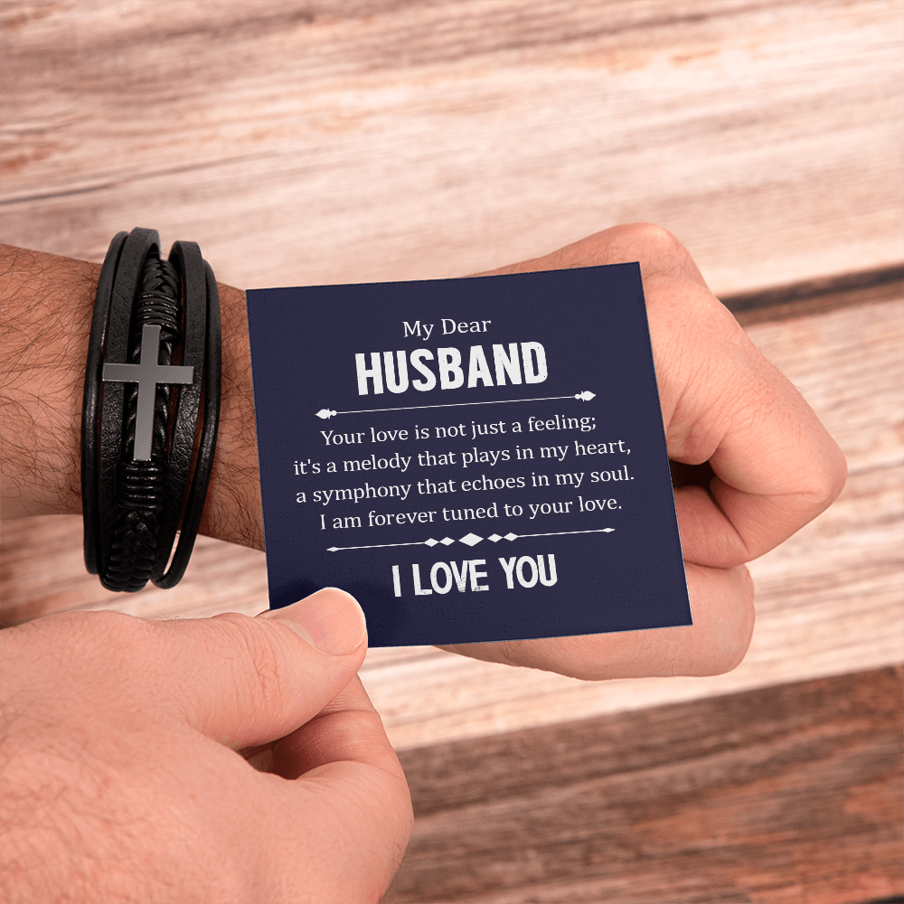 Husband Your Love is Not Just a Feeling Men's Cross Leather Bracelet