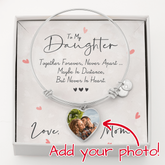 To Daughter Love Mom Personalized Heart Pendant Bangle in Gold or Surgical Steel
