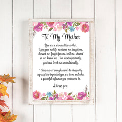 To My Mother - 8x10 Print on High-Quality Paper