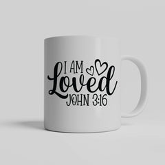 I Am Loved White Mug with Colored Handle Options
