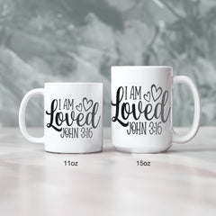 I Am Loved White Mug with Colored Handle Options