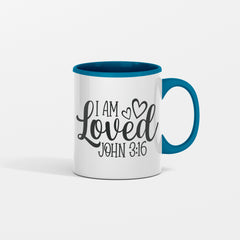 I Am Loved White Mug with Colored Handle Options