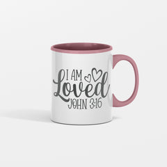 I Am Loved White Mug with Colored Handle Options