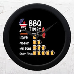 Funny BBQ Timer With Beers Black Wall Clock