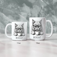 Your Monday spirit animal—now in mug form. Funny Back To Work and Back To School Monday Humorous Cat Ceramic Mug