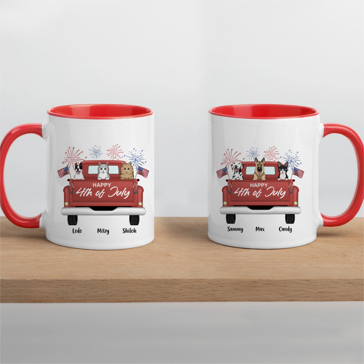 4th of July with Your Cats and Dogs White Ceramic Mug with Color Inside