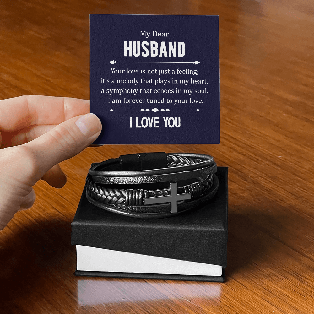 Husband Your Love is Not Just a Feeling Men's Cross Leather Bracelet