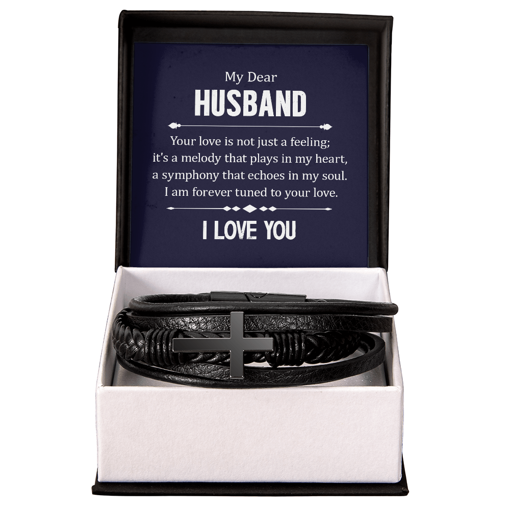 Husband Your Love is Not Just a Feeling Men's Cross Leather Bracelet