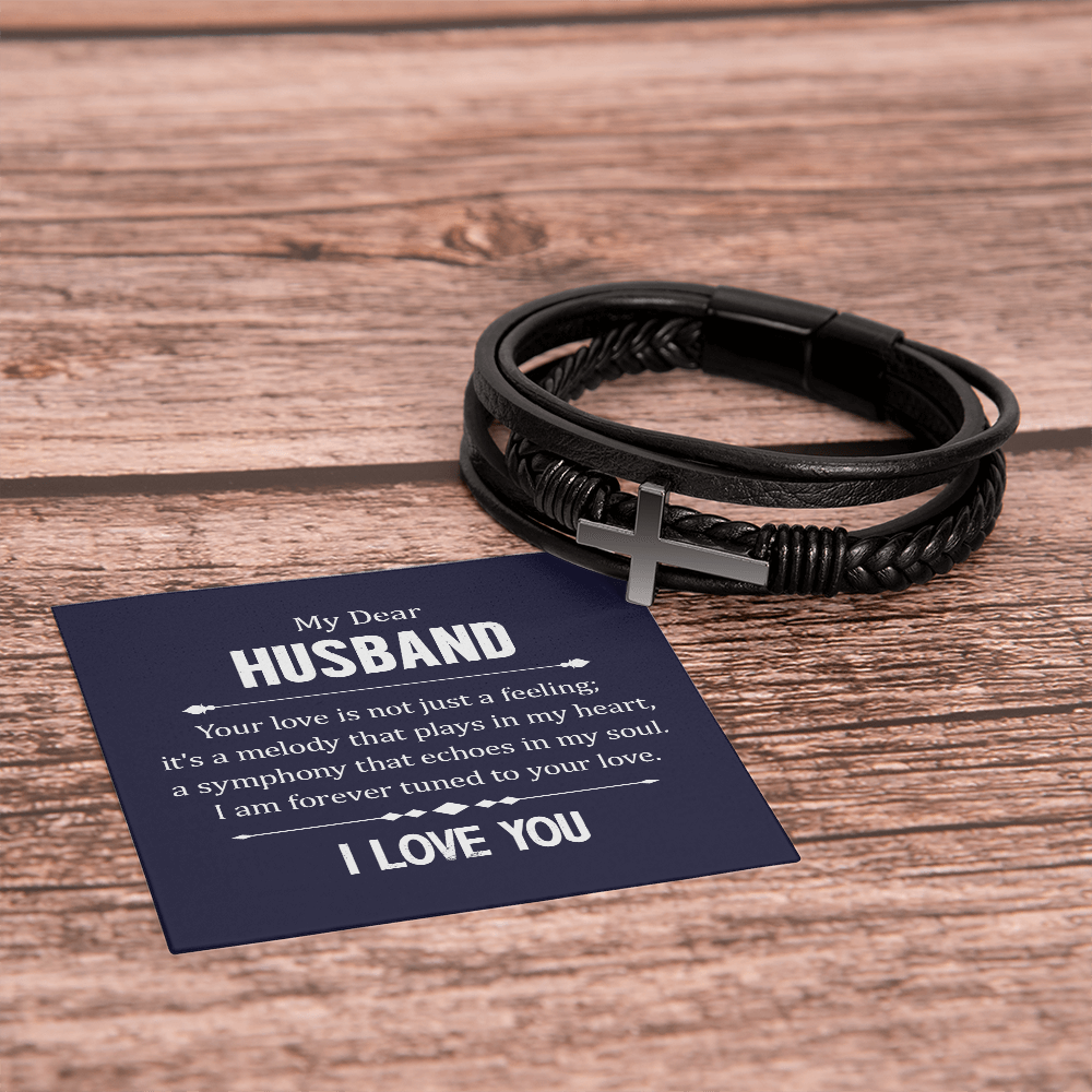 Husband Your Love is Not Just a Feeling Men's Cross Leather Bracelet