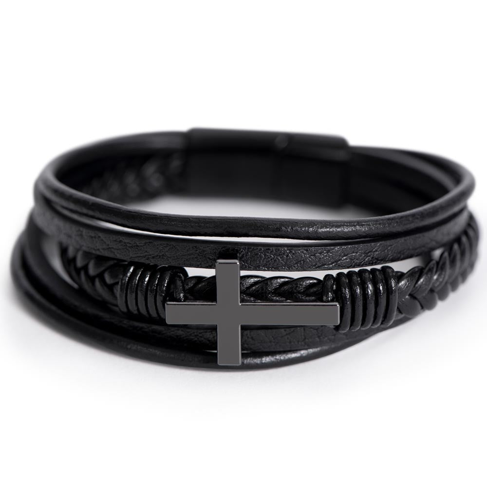 Husband Your Love is Not Just a Feeling Men's Cross Leather Bracelet
