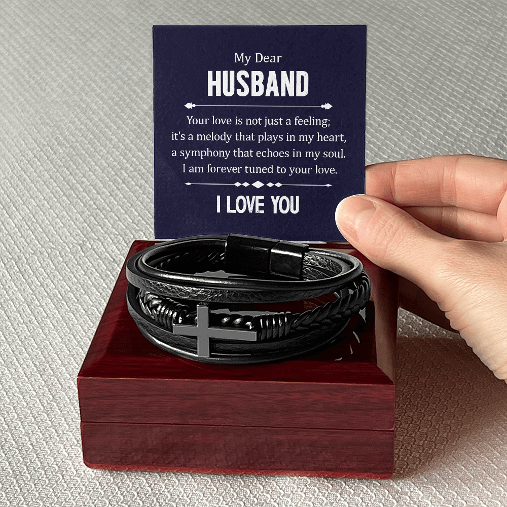 Husband Your Love is Not Just a Feeling Men's Cross Leather Bracelet