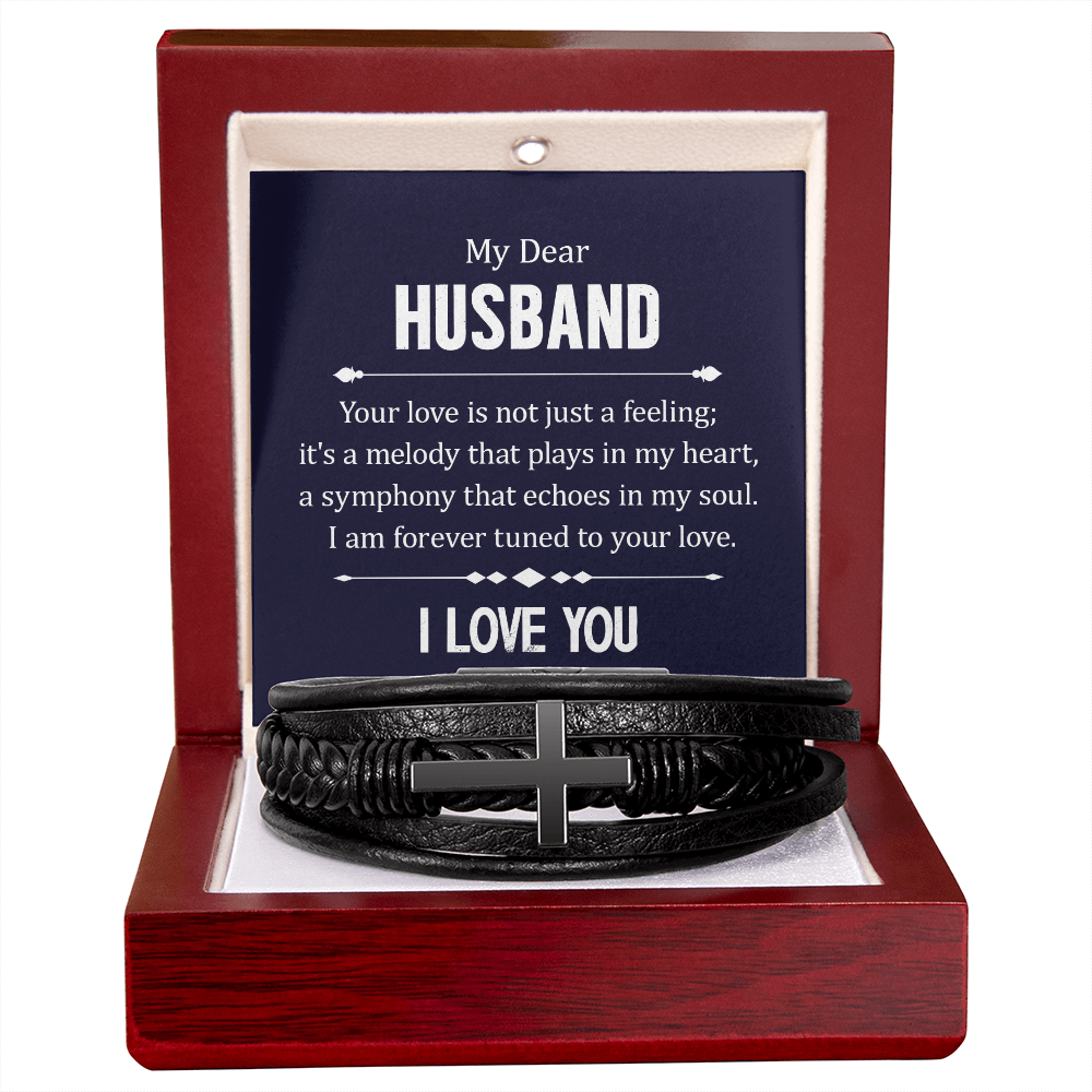 Husband Your Love is Not Just a Feeling Men's Cross Leather Bracelet
