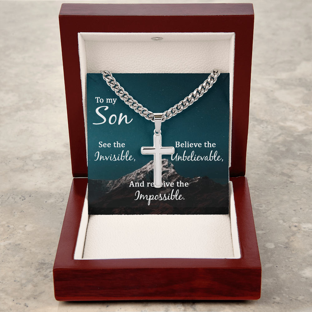 To My Son Artisan Cross with Cuban Link Chain
