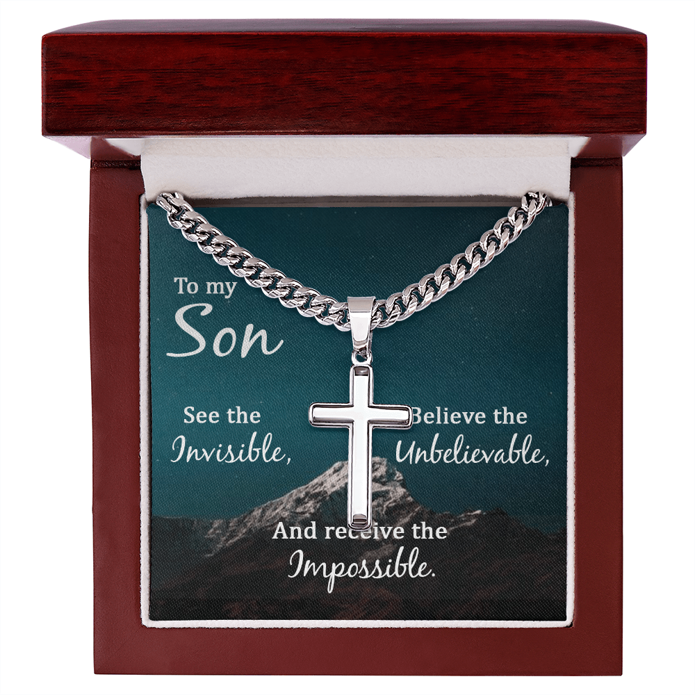 To My Son Artisan Cross with Cuban Link Chain