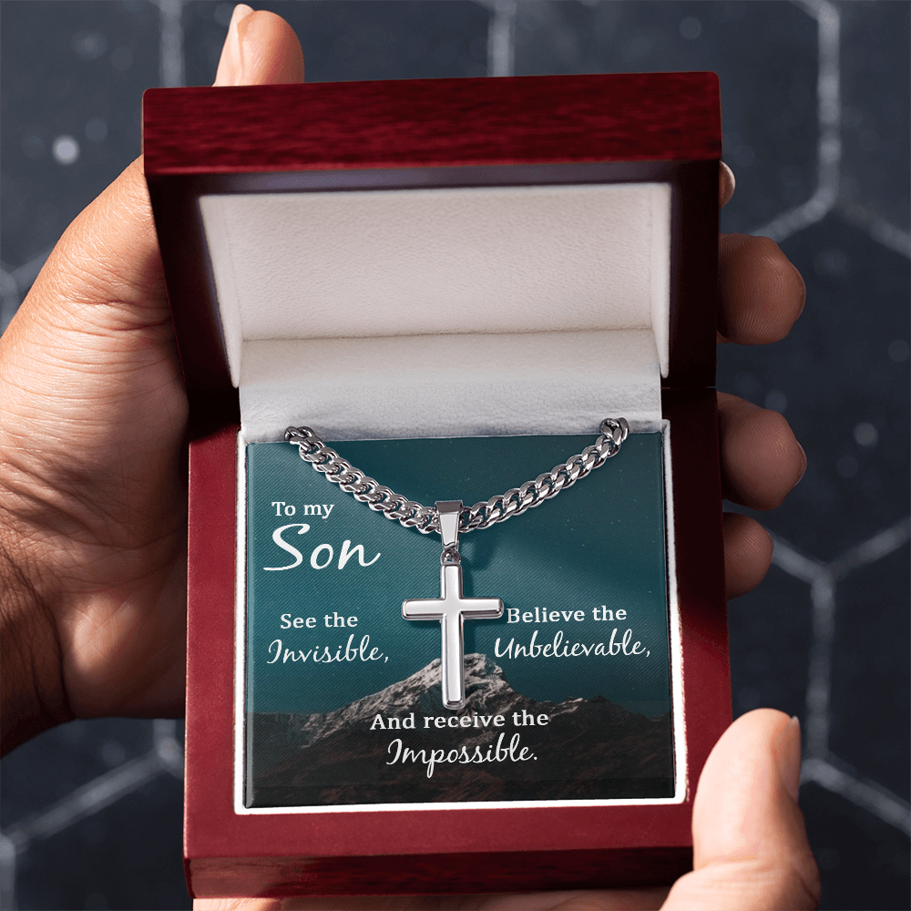 To My Son Artisan Cross with Cuban Link Chain