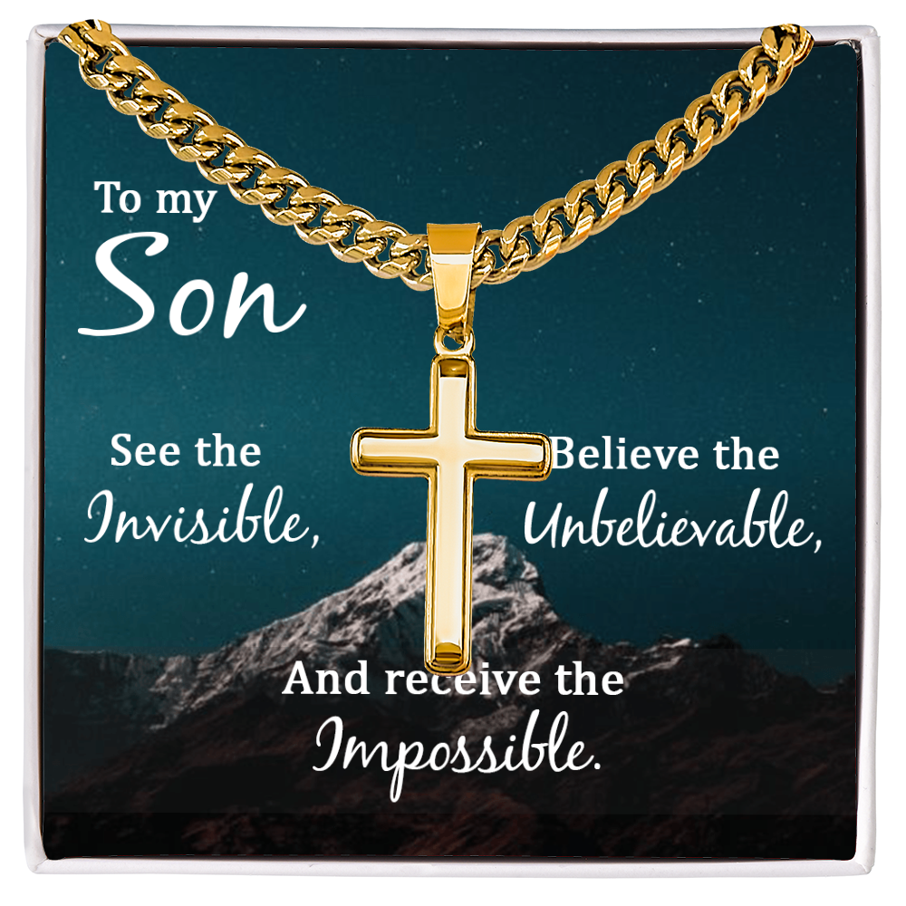 To My Son Artisan Cross with Cuban Link Chain