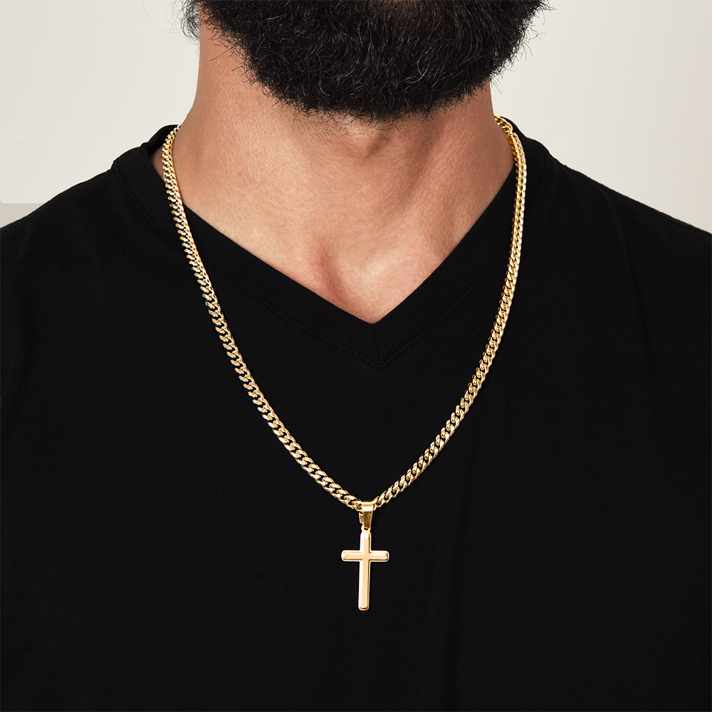 To My Son Artisan Cross with Cuban Link Chain