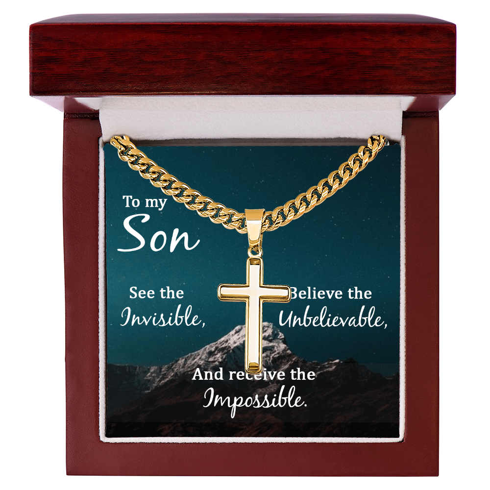 To My Son Artisan Cross with Cuban Link Chain