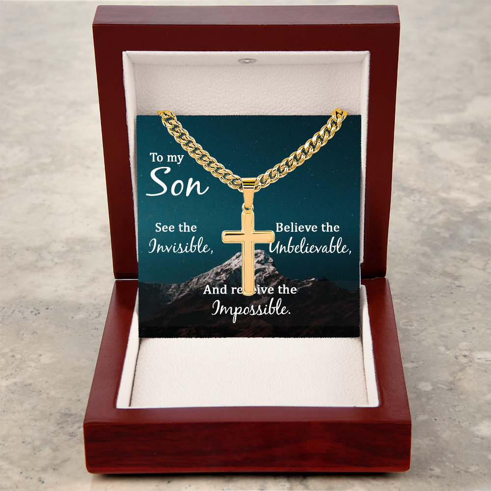 To My Son Artisan Cross with Cuban Link Chain