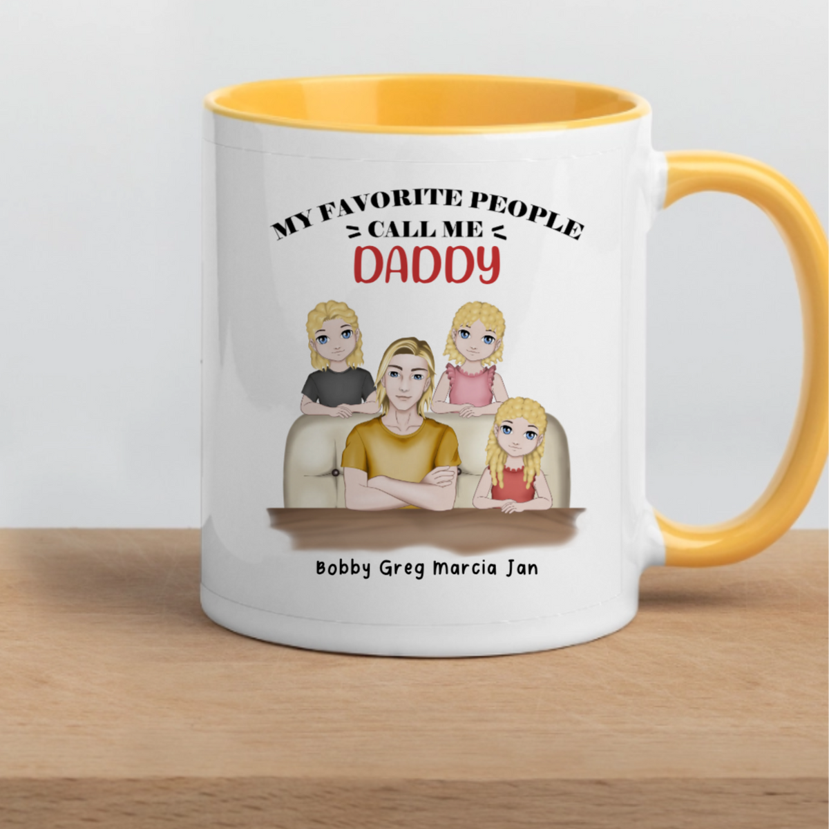 Dad with Kids - White Ceramic Mug with Color Inside
