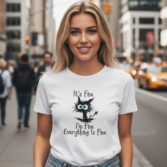Classic Shocked Cat Graphic T-Shirt – 'It's Fine, I'm Fine, Everything is Fine'