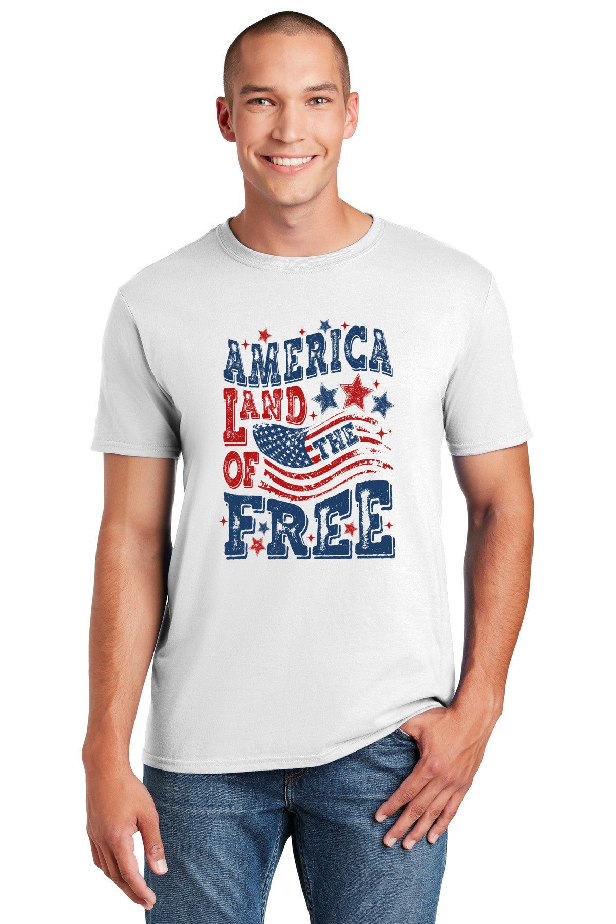 America Land of the Free Gildan 64000 Softstyle Independence Day T-Shirt