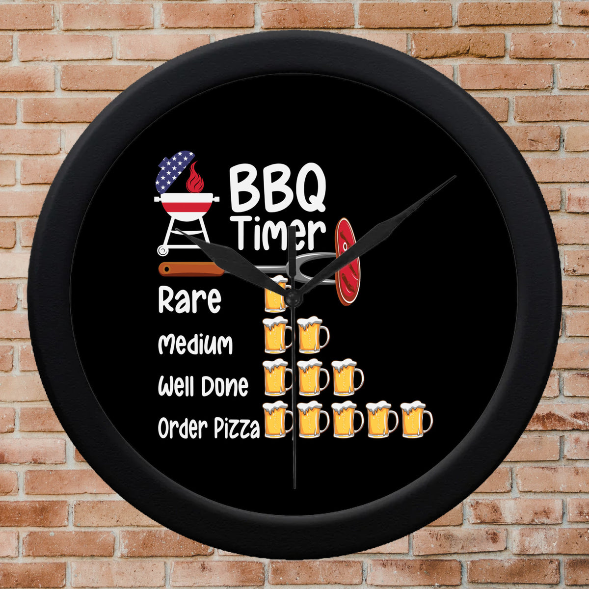 Funny BBQ Timer With Beers Black Wall Clock