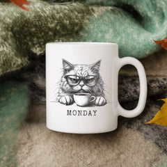 Your Monday spirit animal—now in mug form. Funny Back To Work and Back To School Monday Humorous Cat Ceramic Mug