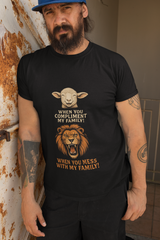 A Lamb When You Compliment My Family and a Lion When You Mess With My Family - Cotton Gildan 64000 Soft Style T-Shirt